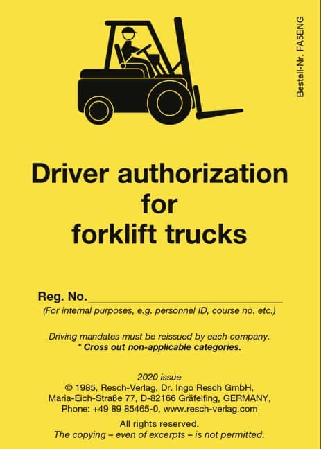 Driver authorization for forklift trucks Resch-Verlag und Bernd Zimmermann / IAG Mainz