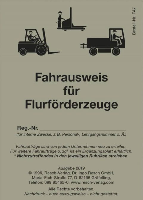 Fahrausweis Flurförderzeuge - Resch-Verlag und Bernd Zimmermann / IAG Mainz