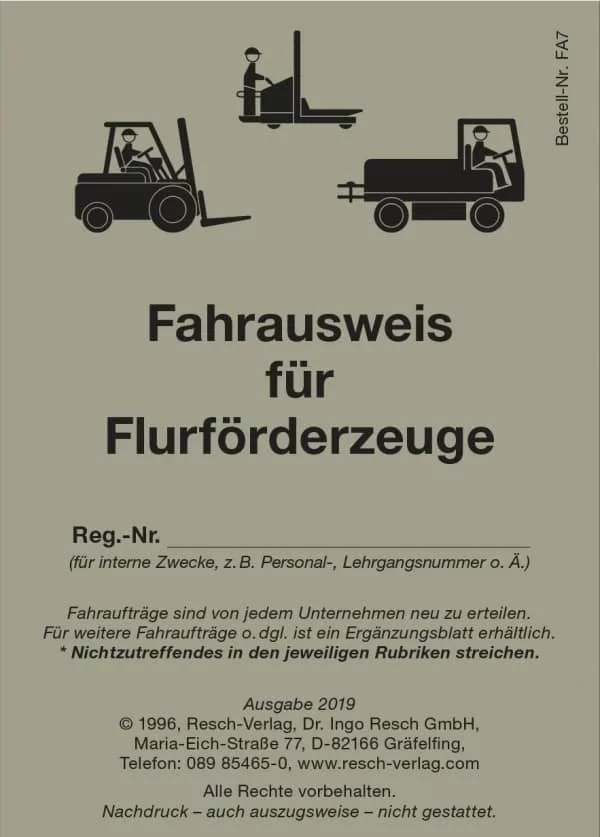 Fahrausweis Flurförderzeuge - Resch-Verlag und Bernd Zimmermann / IAG Mainz