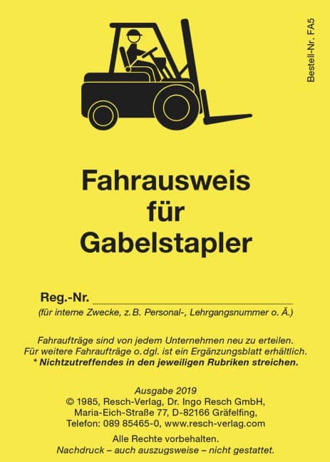 Fahrausweis Gabelstapler - Resch-Verlag und Bernd Zimmermann / IAG Mainz