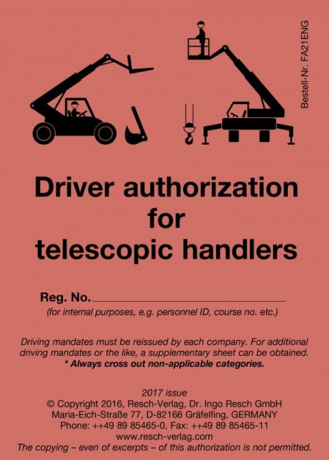 Driver authorization for telescopic handlers - Fahrausweis Teleskopmaschinen - Englisch